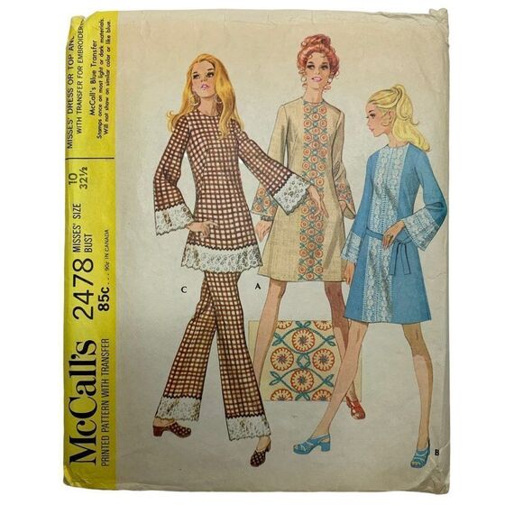 Vintage 70s McCalls 2478 Pattern Misses 8-16 Dress Pants Hostess Transfer Cut - Picture 1 of 4